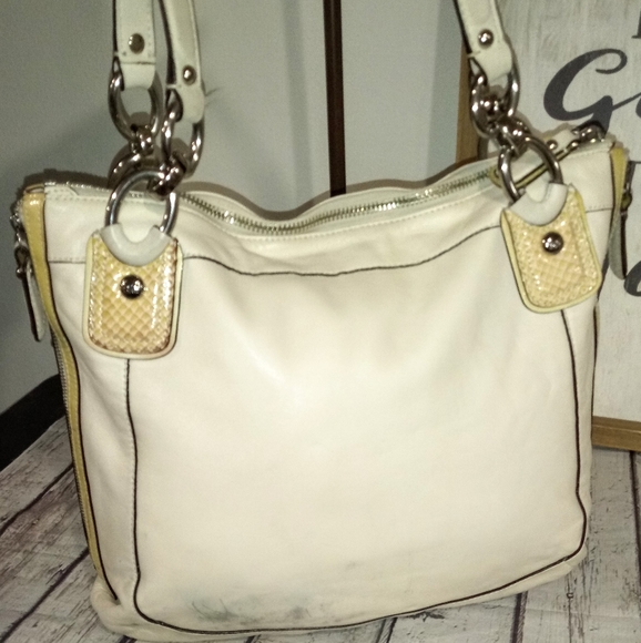 💫 Coach Kristin Spectator Crocodile Chalk White Custard Satchel Shoulder Bag - Picture 6 of 12